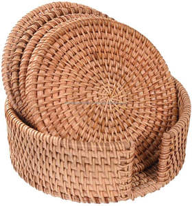 Natural <b>Woven</b> Rattan Cup <b>Coasters</b> Handmade Eco Friendly Drink Mats for Restaurants Bulk Supplier Vietnam - Product Image 4