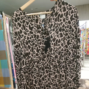 Jolie robe décontractée bohème à imprimé léopard en coton, coupe ample, manches longues, longueur normale, idéale pour l'été, les vacances, les soirées, le printemps. - Product Image 1