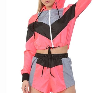 Custom Logo Nylon Streetwear Vintage Sweat Suits New Fashion 2 Piece Jogging Set Women Reflective Windbreaker <b>Jacket</b> <b>Short</b> Set - Product Image 1