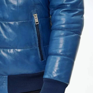 Travis Green Winter Leather Puffer <b>Jacket</b> with Zipper Front Solid Pattern Canvas Fabric 100% real Fully Customizable - Product Image 4