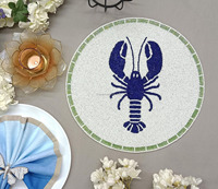 Set de table rond fait main en perles de rocaille, motif homard côtier, thème nautique et fruits de mer, pour décoration de table de salle à manger et d'été de la maison B2B