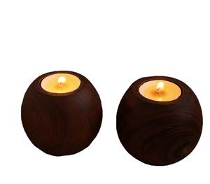 Handcrafted Set Of Three Spherical Globular Wooden <b>Tealight</b> Candle <b>Holders</b> Rustic Natural Wood Votive Stand For Home Decor - Product Image 4