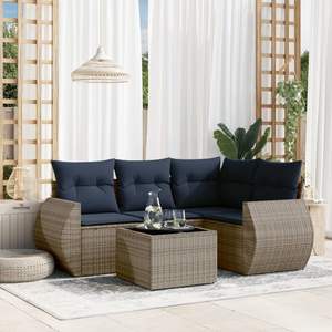 Conjunto de sofás de jardín de ratán sintético gris de 5 piezas con cojines, colección de muebles de patio - Product Image 1