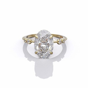 Bague de Fiançailles Ovale en Moissanite Plaqué Or 18K avec Halo, Alliance de Mariage, Bijou de Promesse avec Accents Pavé, Anniversaire - Product Image 3