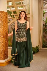 Ensemble Salwar Kameez Anarkali brodé en Faux Georgette pour femme, avec pantalon Palazzo, tenue traditionnelle ethnique pour fêtes, Printemps-Été, Diwali, livraison rapide - Product Image 2