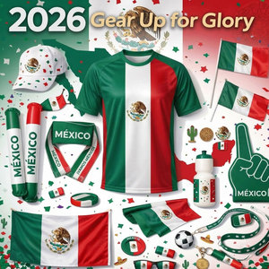 Kit promocional para aficionados al fútbol con camiseta, bufanda, gorro, bandera y balón de fútbol, perfecto para eventos de fútbol en el estadio. - Product Image 1