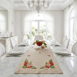 Wholesale Customized Vintage Natural Linen <b>Table</b> <b>Runners</b> Embroidered Rowanberry Washable Durable for Wedding Restaurant Events - Product Image 3