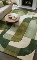 Modern Abstract Block Patchwork Wool Anti-Slip Medium Pile Cotton Canvas Backing Hand Tufted Area Rug 10-14mm Thickness Home