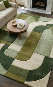 Modern Abstract Block Patchwork Wool Anti-Slip Medium Pile Cotton Canvas Backing Tufted Area Rug Olive Sage <b>Green</b> Cream Multi - Product Image 4