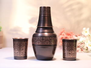 Pure Copper Bedside Carafe Flask With Tumbler for Ayurvedic Health Benefits Copper Material Hammered Water Bottle InstantTraders - Product Image 4