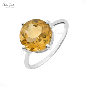 Anillo de Citrino Genuino para Mujer, Anillo de Plata de Ley 925 con Gema Redonda de 10MM, Proveedor Verificado en Alibaba - Product Image 1