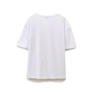 Camiseta de Algodón Blanca para Mujer, Cuello Redondo, Manga Corta, Corte Holgado, Color Sólido, Tejido Jersey, para Todas las Temporadas - Product Image 2