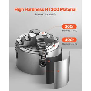 Mandril de torno de 4 mordazas de 3 pulgadas (80 mm) con tornillos de fijación tipo T, mordazas reversibles y rango de sujeción de 0.1-3.15 (5-80 mm) - Product Image 2