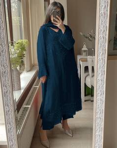 Robe traditionnelle pour femmes en georgette, longueur cheville, avec broderie, coupe classique, pour Diwali, style Inde Pakistan, toutes saisons - Product Image 4