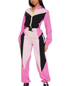 Ensemble de survêtement sportif pour femme, color block, manches longues, fermeture éclair, à capuche, deux pièces, tenue de sport toutes saisons, coupe ample - Product Image 4