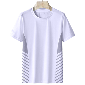 T-shirt unisexe vert clair à manches courtes et col rond, respirant, en maille rayée, pour l'été, coupe classique, pour adultes - Product Image 4