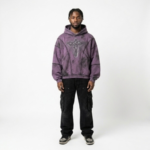 Sudadera con Capucha Oversize Vintage con Lavado Ácido, Forro de Invierno, Tejido de Punto, Gráfico Bordado en 3D en el Pecho - Product Image 1