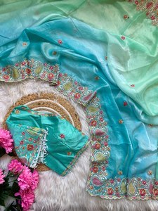 Sari en satin doux Fendy avec bordure richement travaillée, sari de créateur pour les fêtes avec détails brodés, sari en satin pour les soirées - Product Image 1