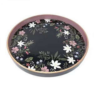 Platos de Servir Redondos con Diseño de Plantas Bohemias en Color Verde Azulado, Juego de Dos Bandejas de Servir con Estampado Esmaltado de Estilo Moderno - Product Image 3