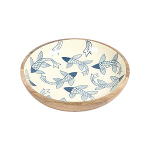 Bol à salade en bois bleu classique à motifs floraux avec ustensiles de service en bois assortis pour la décoration de la table à manger - Product Image 4