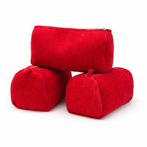 Beautiful Red Cotton Eco-Friendly Large Cosmetic Bag Set 3 Travel//<b>Makeup</b> Accessories Perfect Gift for Any Occasion - Product Image 2