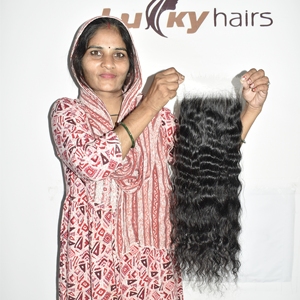 Extensions de cheveux indiens Remy vierges bruts 100% naturels, couleur noire, 22 pouces, avec closure, ondulés, non traités, cuticules alignées, style Water Wave - Product Image 6