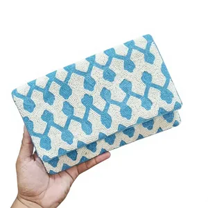 <b>WHITE</b> AND BLUE Custom Beaded Party Clutch Evening Bag Designer Ladies Shoulder Bags Luxury Purses and <b>Handbags</b> Parties - Product Image 1