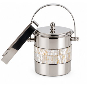 Seau à glace de luxe en acier inoxydable avec incrustation de nacre, refroidisseur à champagne et vin à double paroi avec couvercle – En promotion - Product Image 1