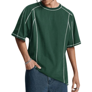 เสื้อยืดผู้ชายทรงปกติ สีดำ แขนสั้น คอกลม แต่งขอบตัดกัน สไตล์สตรีท ผ้าคอตตอนเจอร์ซีย์ ระบายอากาศได้ดี น้ำหนัก 260 กรัม พิมพ์ลายซิลค์สกรีน - Product Image 2
