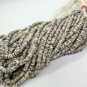 Al por mayor Cuentas de piedras preciosas de Jaspe Dálmata Heishi Tyre Crema Negro 4-5mm, Hilo de 16 pulgadas, Fabricante de joyas LG Gemstones - Product Image 1