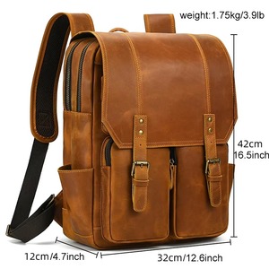 Luxury <b>Waterproof</b> Leather Laptop Bag Anti-Theft Vintage Travel Rucksack Genuine Leather Multi-Pocket LBP-0428 - Product Image 3