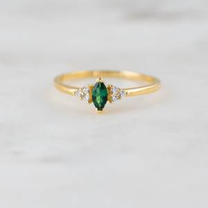 <b>Emerald</b> Marquise <b>Ring</b> 925 Sterling <b>Silver</b> 14K Gold Plated Dainty May Birthstone <b>Ring</b> Gift For Her Women Jewelry - Product Image 3
