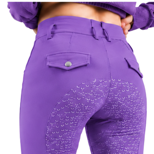 Leggings d'équitation pour femmes violet vif, taille haute, extensibles, avec grip en silicone intégral, pour l'équitation et le sport - Product Image 5