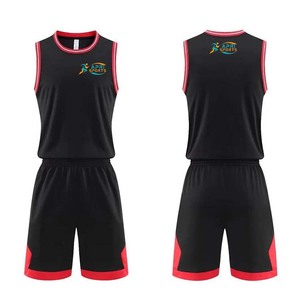 Uniforme de Baloncesto Apri Sports Negro y Rojo con Logotipo Sublimado, Transpirable, Unisex para Adultos, Conjunto de Camiseta y Pantalones Cortos para Entrenamiento - Product Image 1