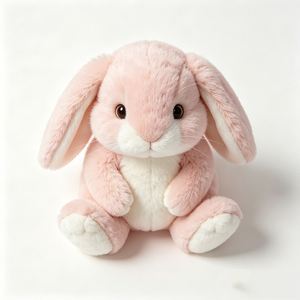 Lindo conejo de peluche sentado con orejas caídas, suave y esponjoso conejito de peluche rosa y blanco, adorable juguete de peluche de conejito. - Product Image 2