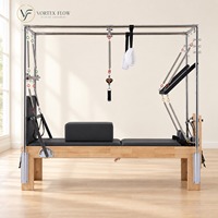 Reformer Pilates 3-en-1, structure en chêne massif et ressorts à câble, appareil d'exercice pour salles d'entraînement privées et boutiques