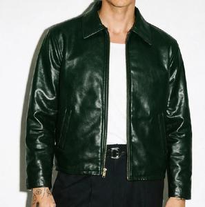 แจ็คเก็ตบอมเบอร์หนังแท้สีเขียวสำหรับผู้ชาย ขายส่ง พร้อมซับในโพลีเอสเตอร์ระบายอากาศได้ดี หรูหรา สำหรับฤดูหนาว ลายนูนสไตล์วินเทจ - Product Image 3