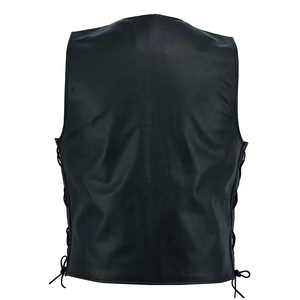 เสื้อกั๊กหนังผู้ชายไซส์ใหญ่แฟชั่น ทรงไม่มีแขน เสื้อกั๊กหนังสำหรับขี่มอเตอร์ไซค์ ทำจากหนังวัวแท้ - Product Image 4