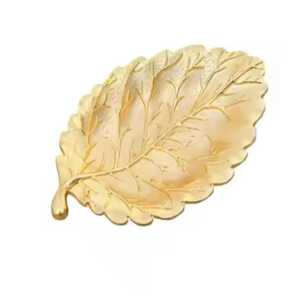 Premium Gold Silver Metal Leaf Shaped Bowl Set Textured Salad Fruit Salad Serving <b>Dishes</b> Deep <b>Key</b> Trinket Catchall Platter - Product Image 2