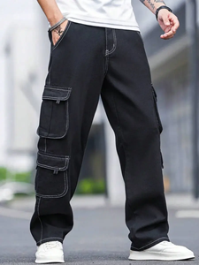 Jeans Negros de Mezclilla para Hombre, Corte Holgado, Alta Calidad, Estilo Urbano, Transpirables, Lavados, Primavera - Product Image 2