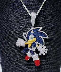Collar de Personaje de Anime Personalizado Luxira Iced Out con Colgante de Erizo de Dibujos Animados, Moissanita y Plata 925, Estilo Hip Hop Bling - Product Image 1