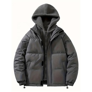 Wholesale HIGH STREET Style Mens Hooded Puffer <b>Jacket</b> Solid Color Knitted Shoulder Sleeve Zippered Front Waterproof 65% Winter - Product Image 6