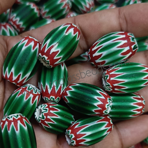 Perles en verre Chevron vert et rouge en gros, perles africaines ovales faites à la main, perles intercalaires lâches pour la fabrication de bijoux - Product Image 6