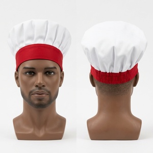 Professional Chef Cap 120 GSM Premium Polycotton Waterproof Unisex White Crown Red <b>Headband</b> Custom Logo Digital Printing Wear - Product Image 1