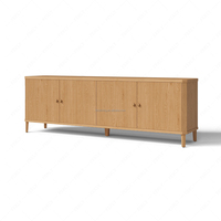 Meuble TV FERLY en chêne massif de style moderne du milieu du siècle, console multimédia de luxe avec poignées en laiton et sculptures circulaires, buffet sur mesure pour villa