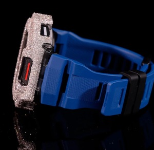Reloj de pulsera de lujo mecánico de acero inoxidable con moissanita, estilo hip hop, de 20 mm, con diseño digital azul y efecto helado, de alta gama. - Product Image 3