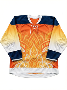 Camiseta de Hockey sobre Hielo Sublimada Personalizada para Hombre, Manga Larga, Estampado Geométrico, Ropa Deportiva de Poliéster que Absorbe la Humedad - Product Image 1