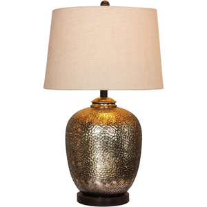 Lámpara de mesa moderna dorada con efecto martillado y pantalla de tela blanca, lámpara decorativa con detalles en latón para la decoración de la sala de estar, iluminación decorativa para hoteles. - Product Image 4