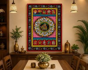 Peinture Radha Krishna Pattachitra |   Décoration murale d'art populaire indien traditionnel |   Œuvre d'art ethnique mythologique faite à la main - Product Image 1