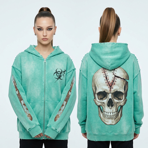 Sweat-shirt à capuche noir délavé à l'acide avec motif d'horreur, impression guillotine personnalisée, streetwear vieilli, gothique punk, pull-over pour femme - Product Image 6